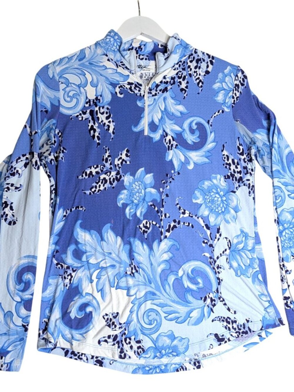 Gottex Venetian Scroll Blue & White 1/4 Zip Tennis, Pickleball, Golf Womens Top - Picture 8 of 10